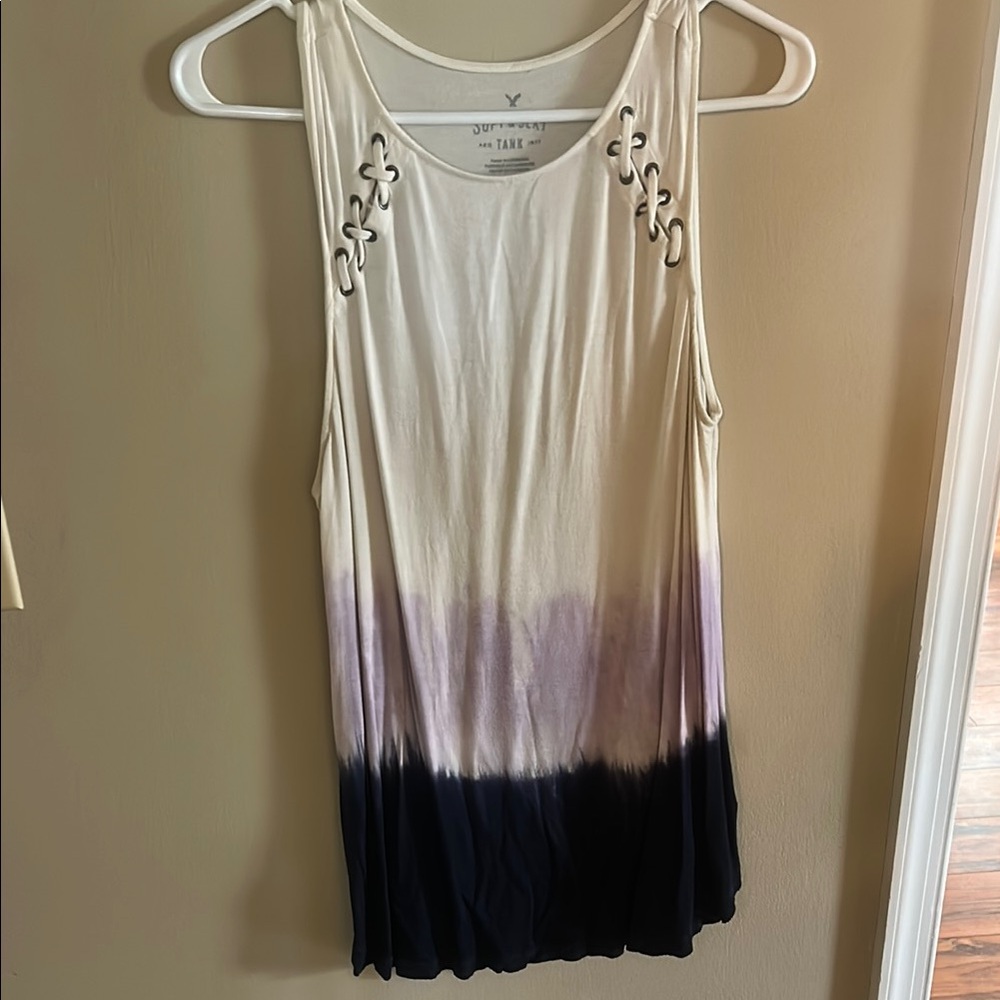 American Eagle Outfitters White and Purple Tank Top with Strappy Accents